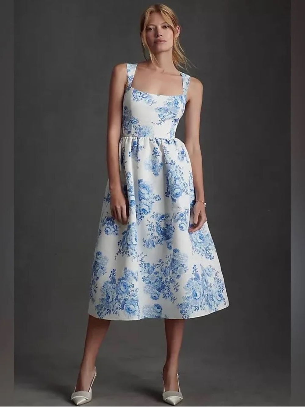 Sachin & Babi Blaine Midi Dress Size 6 Blue Floral Wedding Anthropologie